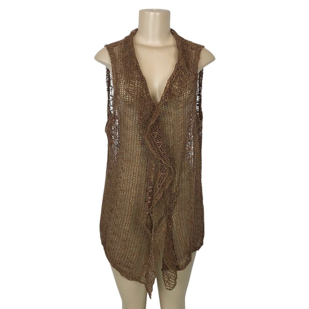 Vintage Keren Hart Crochet Open Knit Mesh Cardigan Vest XL Boho Fairy Grunge